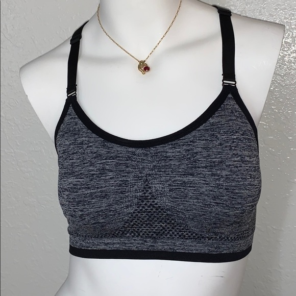 BLACK SPACEDYE MESH NON PADDED SEAMLESS ADJUSTABLE STRAPS SPORTS BRA MEDIUM - Picture 1 of 3